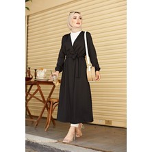 Beli Kuşaklı  Tesettür Kimono 5587-05 Siyah