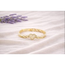 NORA VIP 14K KALPLİ ZİRKON TAŞLI GOLD BİLEKLİK Yaprak Formlu Silver Kelepçe Bileklik Gold