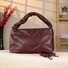 Bordo Renk Soft Stil Deri Çanta - 40326 , Omuz Askılı , Orijinal Deri , Bayan Çanta
