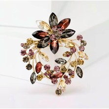 Rachel Silver Kristal Taşlı Altın Renk Çelenk Broş