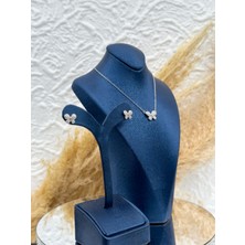 Livora Jewelry 925 Ayar Gümüş Kelebek Modeli Taşlı Kolye Küpe 2’li Kadın Seti