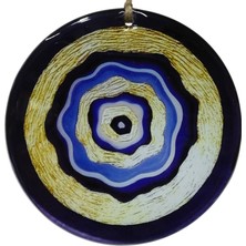 Mixperi El Yapımı 16 cm Cam Nazar Duvar Objesi - Altın Detaylı Modern Nazar Boncuğu Askı