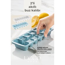 Ucco 2'li Set Kolay Çıkan Akıllı Buz Kalıbı Mavi & Beyaz – 12+12 Bölmeli Pratik Buzluk