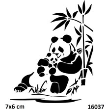 Airbrush Tattoo Panda ve Yavrusu Yapışkanlı Stencil Süsleme ve Boyama Kalıbı
