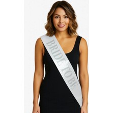 Magicool Beyaz Saten Üzerine Kalın Gümüş Yazılı Bride To Be Kuşağı 10 cm Genişlik