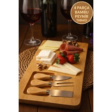 Open Home Concept 4 Parça Bambu Peynir Sunum Tahtası 36X18 cm – Peynir Bıçağı Seti, Şarküteri & Meze Sunumu