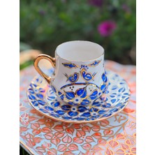 Manushum El Boyama Porselen Osmanlı Kuşlu Saray Kahve Fincanı-Lacivert 1 Adet