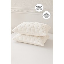 Evien Home Kürklü Peluş 2'li Yastık Kılıfı 50x70 cm Benita Yumuşak Supersoft Dekoratif Wellsoft Kırık Beyaz