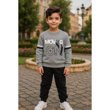 Erkek Çocuk Eşofman Takımı Moving On Baskılı Gri/yeşil Günlük Spor Takım