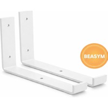 Beasym Raf Altı Ayak Raf Tutucu J Demir 10X20 cm Siyah Montaj Aparatı Beyaz (2 Adet)