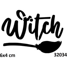 Airbrush Tattoo Cadı Süpürgesi Yapışkanlı Stencil Süsleme ve Boyama Kalıbı