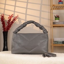 Gri Renk Soft Stil Deri Çanta - 40326 , Omuz Askılı , Orijinal Deri , El Çantası ve Omuz Çantası