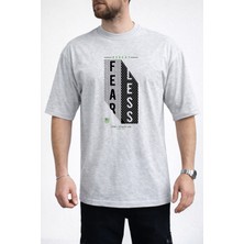 Caddekombin Erkek Fearless Yazı Baskılı Petek Dokulu Bisiklet Yaka Gri T-Shirt