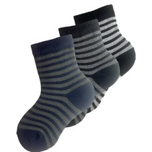 Hepta Collection Meristanbul 3’lü Erkek Çocuk Çorap Seti - Lacivert ve Gri Tonlarında, Çizgili Desen, Konforlu ve Yum