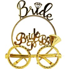 Magicool Bride Yazılı Taç ve Bride To Be Yazılı Gözlük Seti Altın Renk