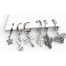 Cesicey Çelik Çoklu Küpe Set Yusufcuk Arı Detaylı Gümüş Renk