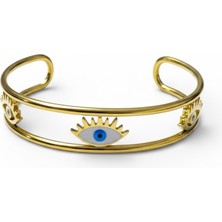 Cesicey Çelik Göz Nazar Bileklik Taş Detaylı Altın Renk