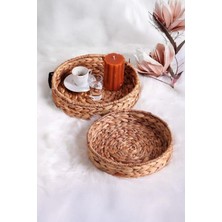 Braventa Collection Deconox 2'li El Yapımı ve Doğal Hasır Yuvarlak Tepsi Seti, 2'li Doğal Hasır Yuvarlak Sepet Seti