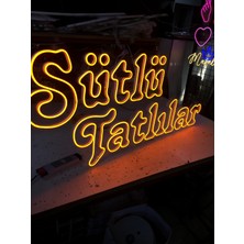 Neonled Sütlü Tatlılar Neon LED Yazı (Pastane, Unlu Mamüller, Fırın Konsept) (100X45 Cm)