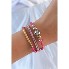Efe Avm Pembe Renk Zirkon Taşlı Deri Çoklu Bileklik - Lisinya