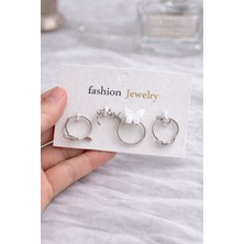 Ekonomik Sepeti 5'li Gümüş Renk Kelebek Desenli Yüzük Set