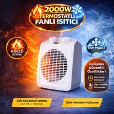 Homenter Voltomat 2000W Termostatlı Fanlı Isıtıcı | 2 Kademeli | Fan Modlu | Beyaz/antrasit