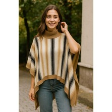 Tenra Kadın Panço Örme Triko Kolsuz Tek Beden