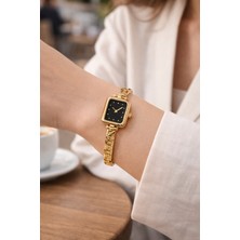 Boris Accessory Kadın Çelik Gold Kordonlu Dikdörtgen Siyah Kadran Kol Saati – Şık & Minimal Tasarım