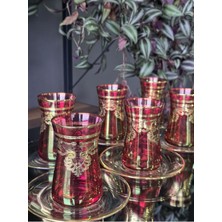 Konyax Çay Seti 12 Parçalık Elızabeth Kırmızı Lüsterli