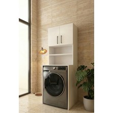 Makbulce Papatya Çamaşır Makinesi Dolabı, Banyo Dolabı, 4 Raflı, Kapaklı,