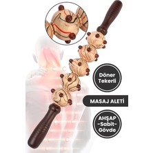 Özbience Ahşap Selülit Masaj Rulosu, 5 Tekerlekli, Lenf Drenaj, Guasha, Kas Gevşetici