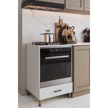 Cebese Ankastre Fırın ve Ocak Dolabı Ayaklı – Siyah Kulplu Modern Mutfak Dolabı (Beyaz Renk)