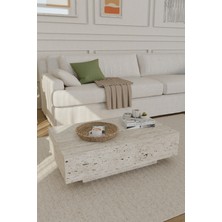 Estoria Home Terra Traverten Desen Dikdörtgen Orta Sehpa Uçan Yeni Nesil Salon Modern Küp Sehpa 90X60