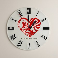 Zerya Kürtçe Ez Ji Te Hez Dikim Kalpli Tasarımlı Roma Rakamlı Duvar Saati
