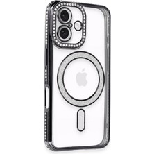 Olinea Newface Iphone 16 Kılıf Joke Simli Magneticsafe Kılıf - Siyah