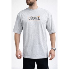 Caddekombin Erkek West Java Yazı Baskılı Bisiklet Yaka Gri T-Shirt