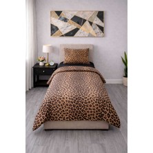 Mirvona Home Ranforce Leoparlı Tek Kişilik Lastikli Çarşaflı Fermuarlı Nevresim Takımı