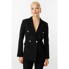 Ekol Kruvaze Yaka Kapak Cepli Kadın Siyah Ceket 04006