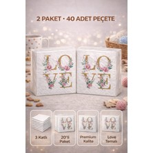 Love Desenli 2 Adet 3 Katlı Premium Peçete