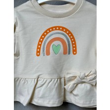 Linoş Kids Kız Bebek Origanik Pamuklu Gökkuşağı Desenli Alt Üst Takım Fırfır Detaylı Pamuklu Takım