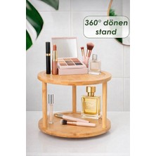 Kitchen Pembelia 360 Döner Standlı Bambu Sunumluk Makyaj Parfüm Organizer 2 Katlı Baharat Düzenleyici Stand