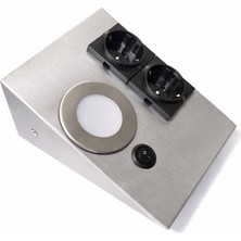 Lampist Tezgah Altı 2 Prizli, Düğmeli LED Aydınlatma Krom Kasa Beyaz Işık