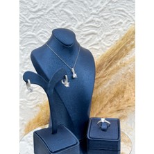 Livora Jewelry 925 Ayar Gümüş Pırlanta Montür Tektaş Lüks 3’lü Kadın Takı Seti