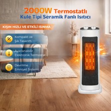 Homenter 2000W Termostatlı Kule Tipi Seramik Fanlı Isıtıcı | Hızlı Isıtma | 2 Kademeli | Beyaz/siyah