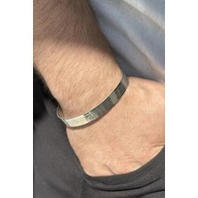 Stone Family Gümüş Renk Ayetel Kürsi Işlemeli Erkek Kelepçe Bileklik