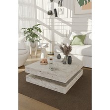 Estoria Home Terra Traverten Desen Kare Orta Sehpa Modern Tasarım 2 Katlı Orta Sehpa Dekoratif  Sehpa