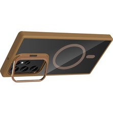 Sh Ticaret Galaxy S24 Remim Lensli Magsafe Standlı Kapak - Kahverengi