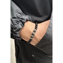 Stone Family Siyah Boncuklu Erkek Bileklik - Elastik Tasarım Saat Yanı Aksesuar