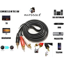 MAROOBLE Stereo Ses Kablosu Altın Uçlu Ses Sistemi Kablosu 2 Rca 1 Aux ( 1.5 -3 Metre )