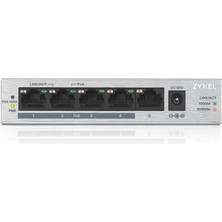 Kaia Life Zyxel GS1005HP, 5 Port, Gigabit, 4 Port Poe 60W, Yönetilemez, Masaüstü Switch